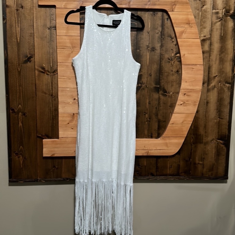 J.Crew Collection Fringe-Trim Sequin Sheath Dress in White - Picture 4 of 14